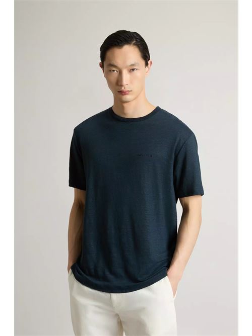 T-shirt in puro lino con logo ricamato WOOLRICH | CFWOTE0165MRUT4095.3989